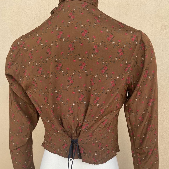 Antique Floral Silk Blouse Edwardian Lace S Delicate As Is - Picture 7 of 11